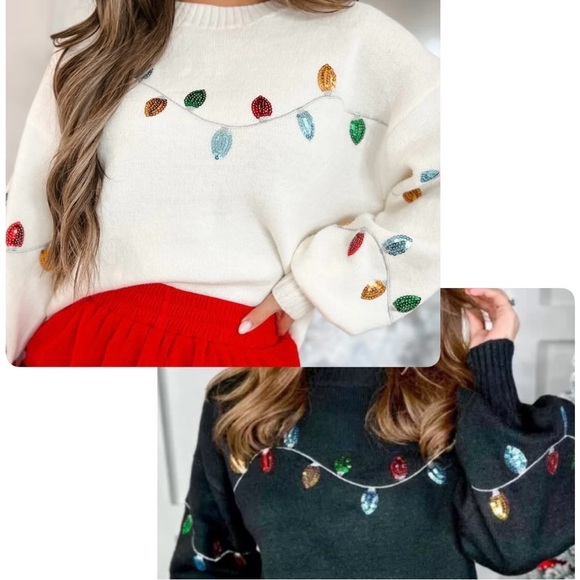 Festive Holiday Lights Sweater - Cream - Picture 3 of 3